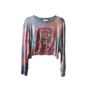 Upcycled Rolling Stones Tie-Dye long sleeve cropped tee